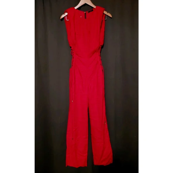 VIX Paula Hermanny Carina Red Lace up Resortwear Beach Vacation Jumpsuit Size 0 - Picture 11 of 13